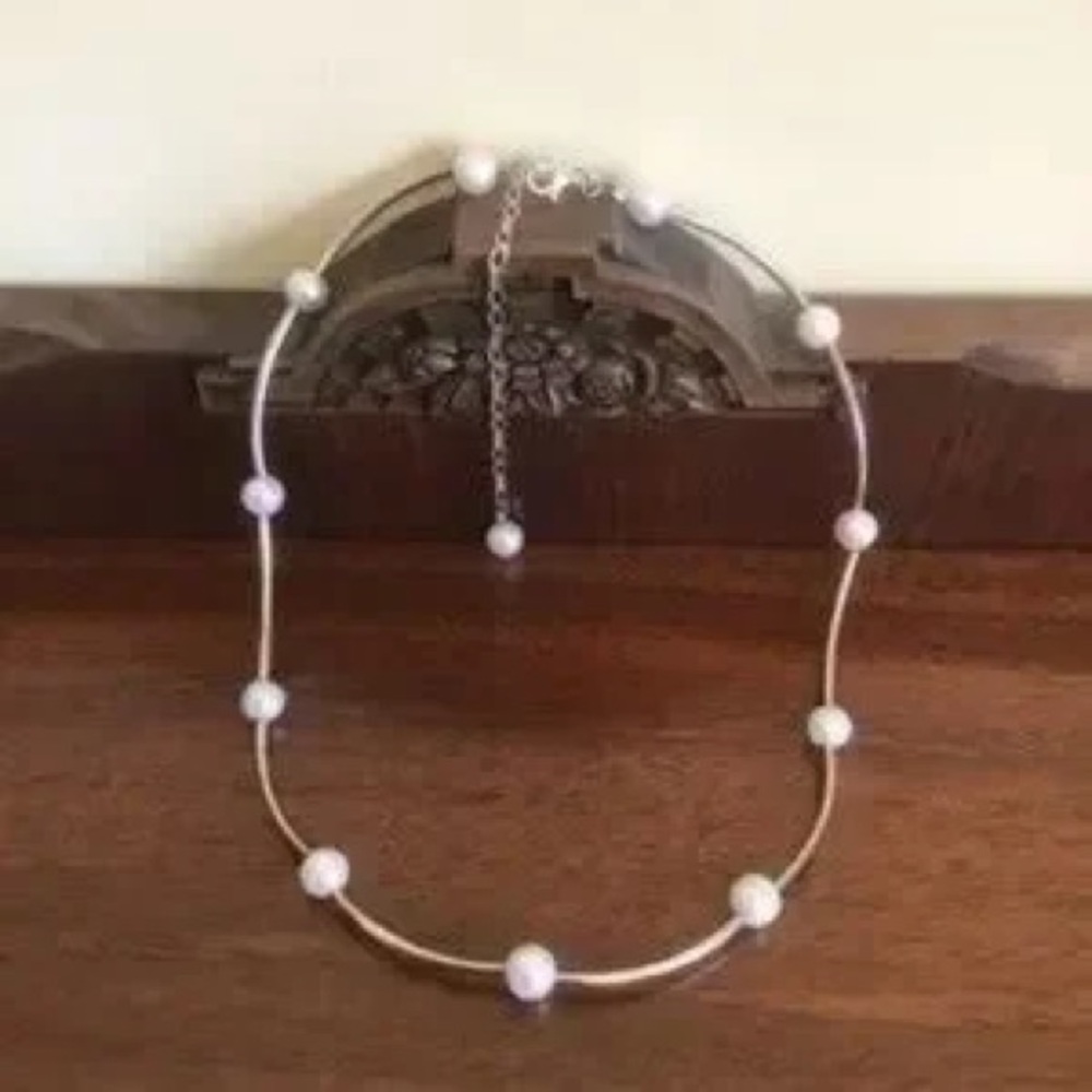Sterling Silver Pearl Station Necklace